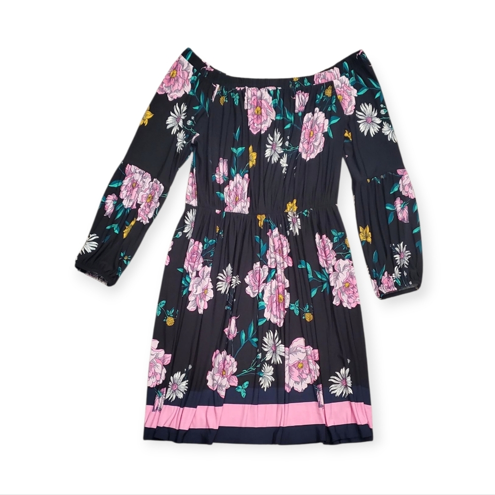 Lane Bryant Floral Off-Shoulder Dress - Black with Pink and Yellow